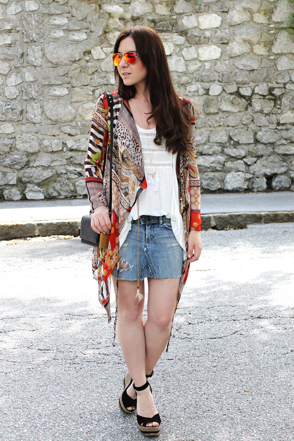 Outfit Jeansrock Von Levis Kimono Von Oasap