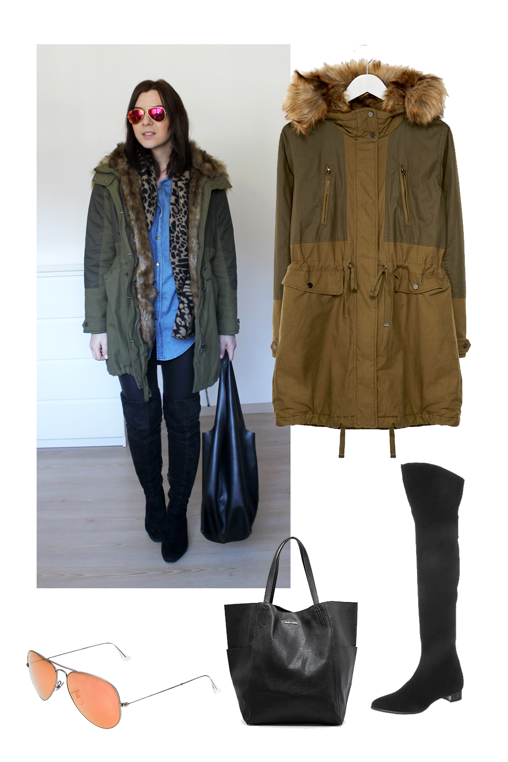 who is mocca, fashionblog tirol, fashionblog österreich, weekly outfit review, xl schal senfgelb rost asos, over knee stifle H&M Trend, over knee boots, beuteltasche, jeanshemd, parka topshop zalando khaki