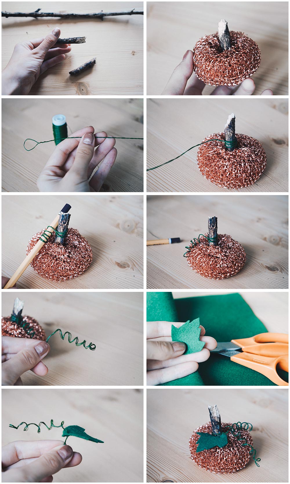 Herbst diy mit kupferschwamm – kürbis de... Zimmerdekoration selber machen