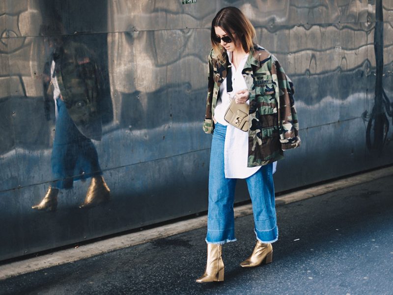 Oversize Camouflage Parka, Denim Culotte, goldene Boots, Streetstyle, Herbst Outfit, Metallic Boots, Cross Body Bag, breiter Riemen, Fashion Blog, Modeblog, whoismocca.com