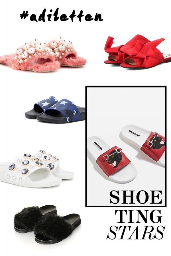 Diese Adiletten sind die neuen Shoetingstars, Pantoletten, Slipper, Mules, Schlappen, Fake Fur, Schleifen, Perlen, Nieten, Federn, Trendreport, Mikrotrend, Fashion Blog, Modeblog, Style Blog, Outfit Blog, www.whoismocca.com
