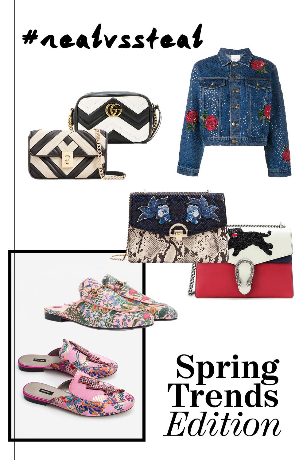 Real vs Steal, Spring Trends, Gucci Slipper, Gucci Bags, Gucci Jackets, Chanel Bags, Dupes, Lookalikes, Designer Dupes, Fashion Blog, Style Blog, www.whoismocca.com