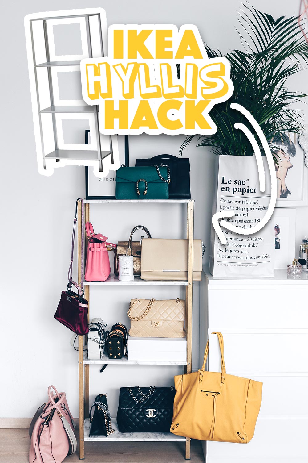 IKEA Hyllis Hack, Taschen Aufbewahrung von IKEA, Ankleidezimmer, Ankleideraum Inspiration, Einrichtungsideen, Bag Storage IKEA DIY, Ikea Hacks, Gold, Marmor, Interior, DIY Ideen, Style Blog, Blogazine, www.whoismocca.com