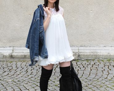 Outfit: weisses Plissékleid & Vintage Jeansjacke von Levis Outfit: weisses Plissékleid & Vintage Jeansjacke von Levis
