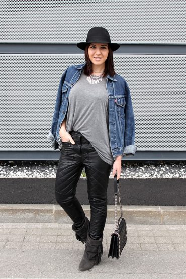Outfit: gesteppte Lederhose von Asos & Vintage Jeansjacke Outfit: gesteppte Lederhose von Asos & Vintage Jeansjacke