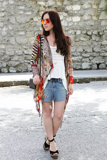 Outfit: Jeansrock von Levis & Kimono von Oasap Outfit: Jeansrock von Levis & Kimono von Oasap