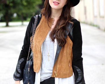 Outfit: Lederhose, H&M Trend Lederjacke & blaue Chanel Vintage Tasche Outfit: Lederhose, H&M Trend Lederjacke & blaue Chanel Vintage Tasche