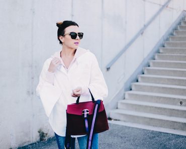 Herbst-Outfit Idee: Weiße Oversize-Bluse über rosa Sweatjacke! Herbst-Outfit Idee: Weiße Oversize-Bluse über rosa Sweatjacke!