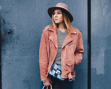 Outfit mit rosa Oversize-Bikerjacke von Reclaimed Vintage Outfit mit rosa Oversize-Bikerjacke von Reclaimed Vintage