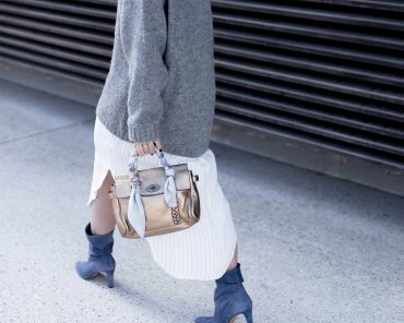 Mein Slouch Boots Outfit mit Midikleid und Oversize-Pullover Mein Slouch Boots Outfit mit Midikleid und Oversize-Pullover