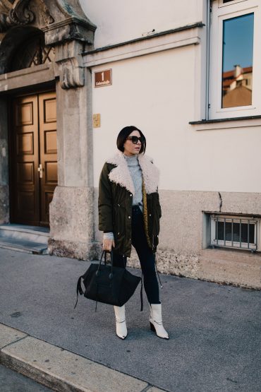 Outfit mit Skinny Jeans und weißen Boots + der ideale Parka für den Winter Outfit mit Skinny Jeans und weißen Boots + der ideale Parka für den Winter