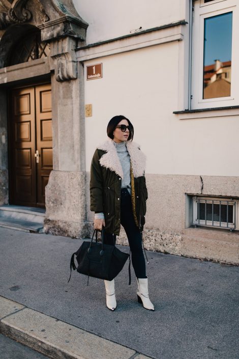 Outfit mit Skinny Jeans und weißen Boots + der ideale Parka für den Winter Outfit mit Skinny Jeans und weißen Boots + der ideale Parka für den Winter