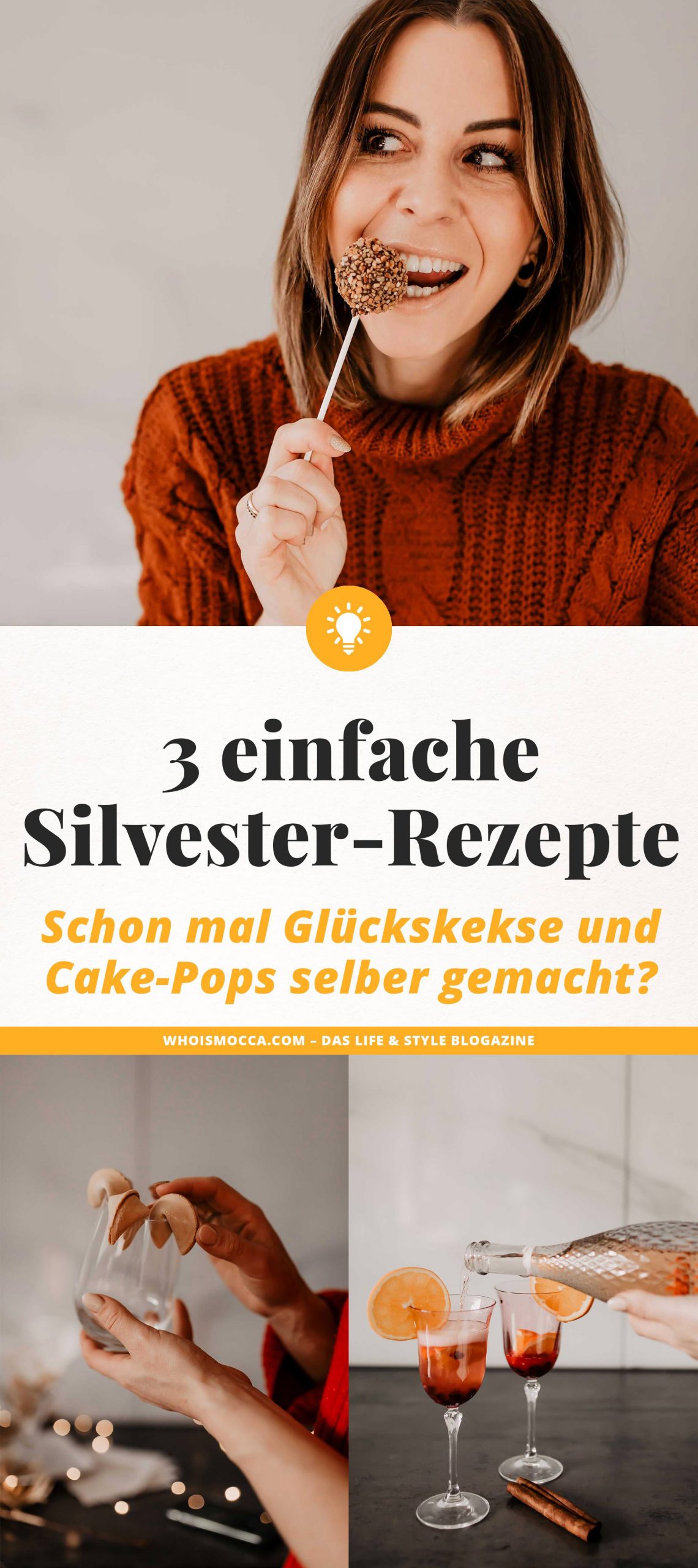 Anzeige. 3 einfache Silvester-Rezepte findest du heute am Foodblog. Ich zeige dir, wie schnell man Schoko-Cake-Pops selber machen kann und wie dir leckere Glückskekse gelingen. Den Silvester-Spritzer musst du auch unbedingt ausprobieren! www.whoismocca.com #silvester #rezepte #cakepops #glückskekse #silvesterspritzer